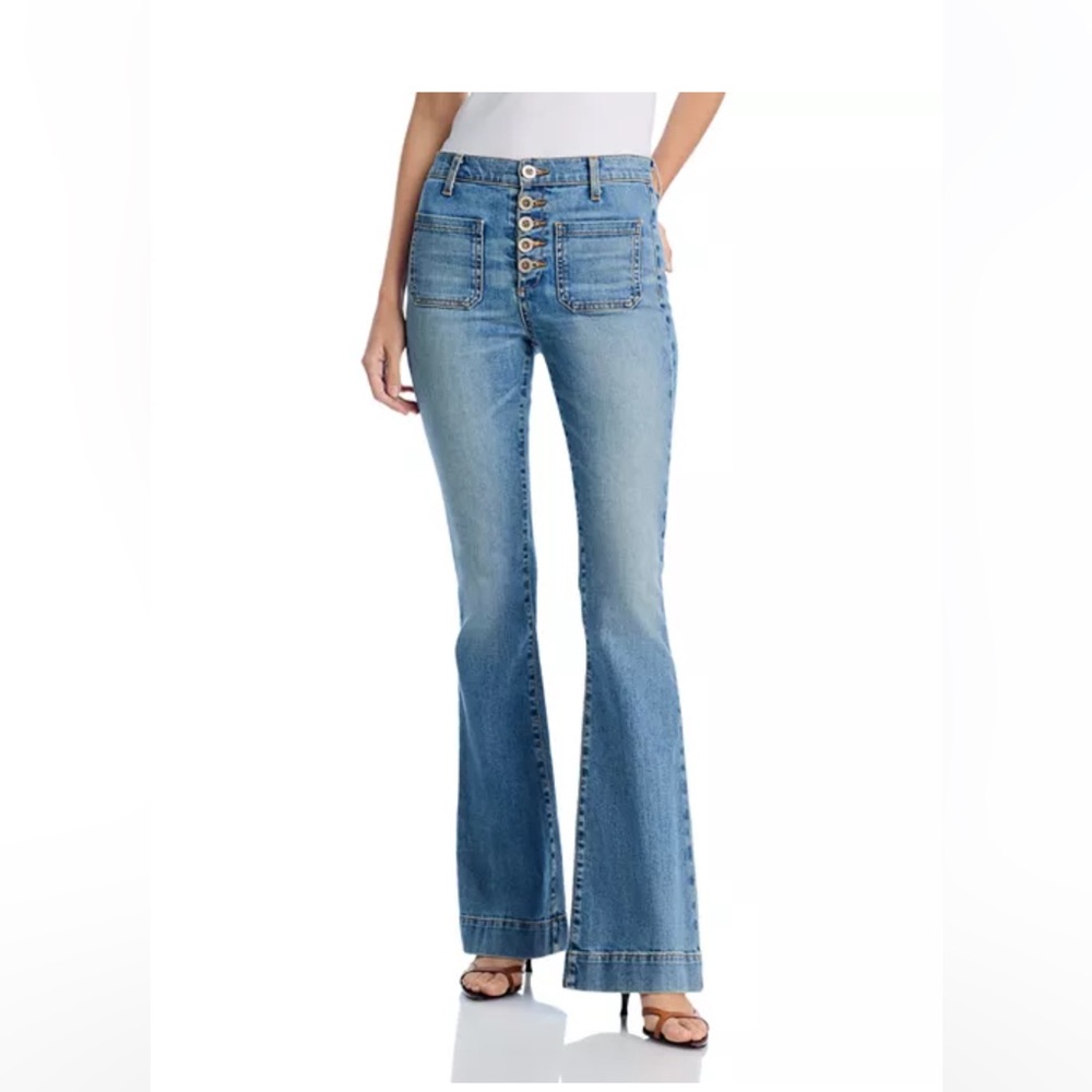 - NWT Ramy Brook Cindy Flare Jeans light Wash High Rise Button Front Size 2…